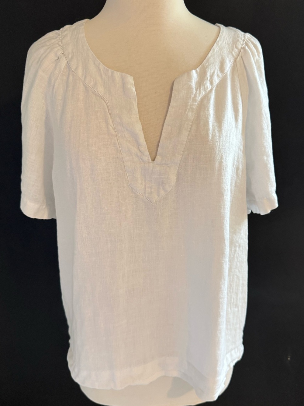 J. Crew White Linen Split-Neck Blouse size large